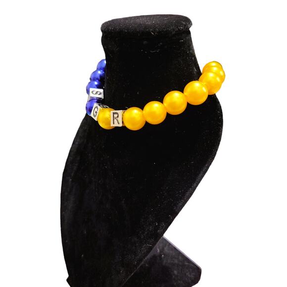 Sigma Gamma Rho Bracelet Blue and Gold with Silver SGR Blocks - Picture 4 of 5